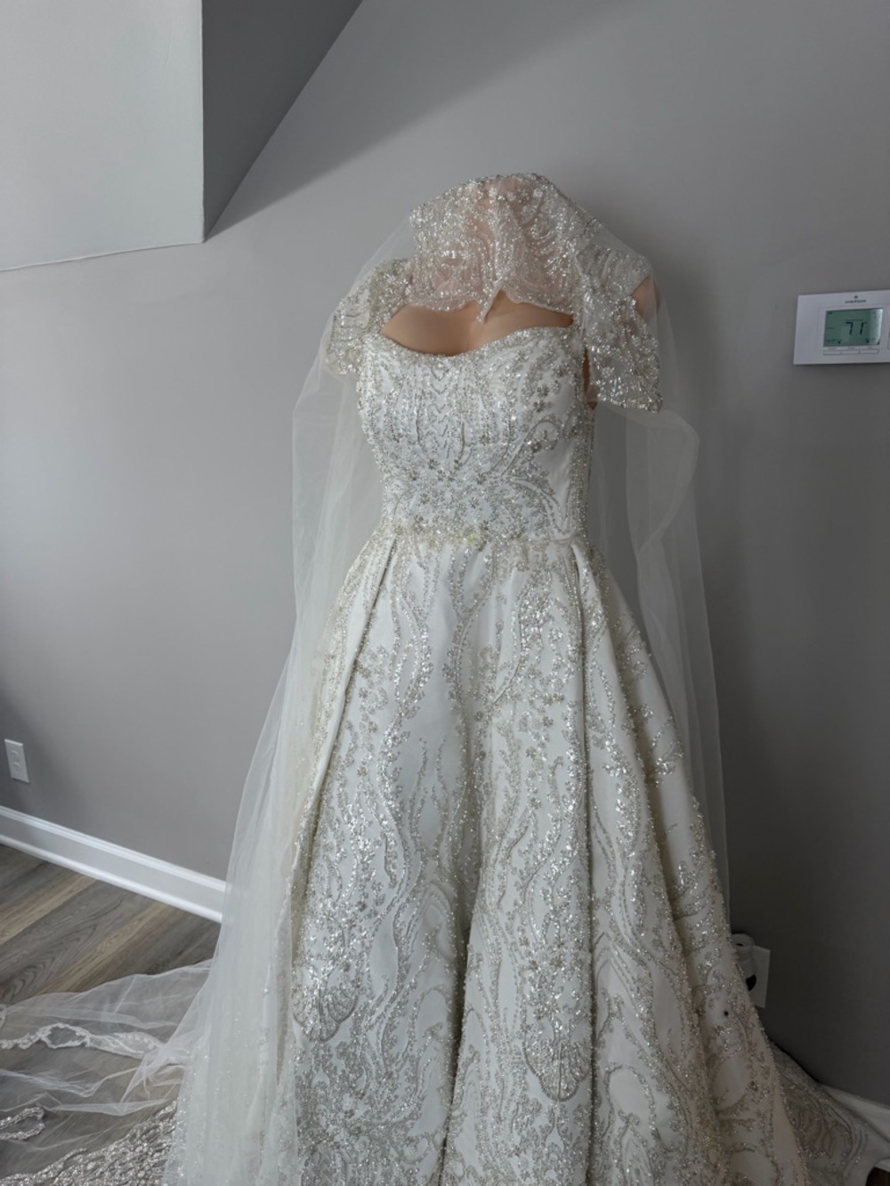 Embellished Ivory Ball Gown Wedding Dress with Sheer Veil